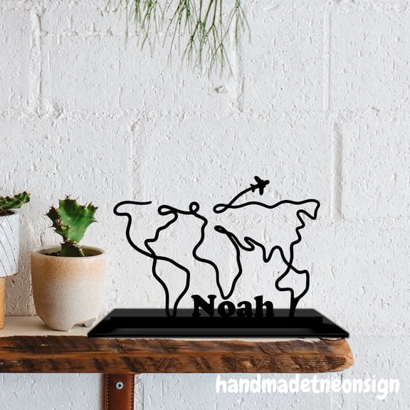 Handmadetneonsign Custom World Map Stand, Teacher Tabletop Decor, Home And Office Metal Desk Decor 71923