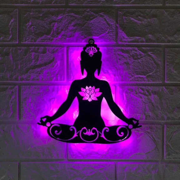 Handmadetneonsign Custom Yoga Buddha Lotus Metal Wall Art LED Light | Buddhist Namaste Sign Home Decor