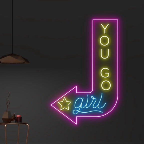 Handmadetneonsign Custom You Go Girl Direction Arrow Left Neon Sign, You Go Girl Arrow Led Sign