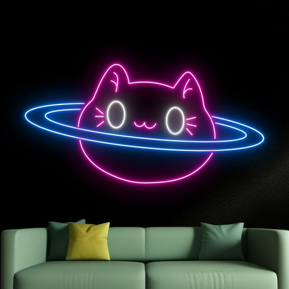 Handmadetneonsign Cute Cat Neon Sign, Space Wall Art Decor, Space Neon Sign, Pet Spa Wall Decor