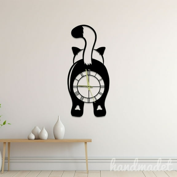 Handmadetneonsign Cute Cat Wall Clock Unique, Cat Round Wall Clock, Text Oversize Wall Clock 60419