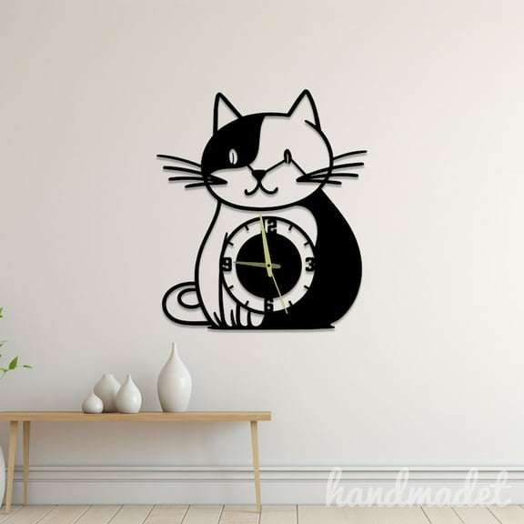 Handmadetneonsign Cute Cat Wall Clock Unique, Pet Year Date Round Wall Clock, Text Oversize Wall Clock 59646
