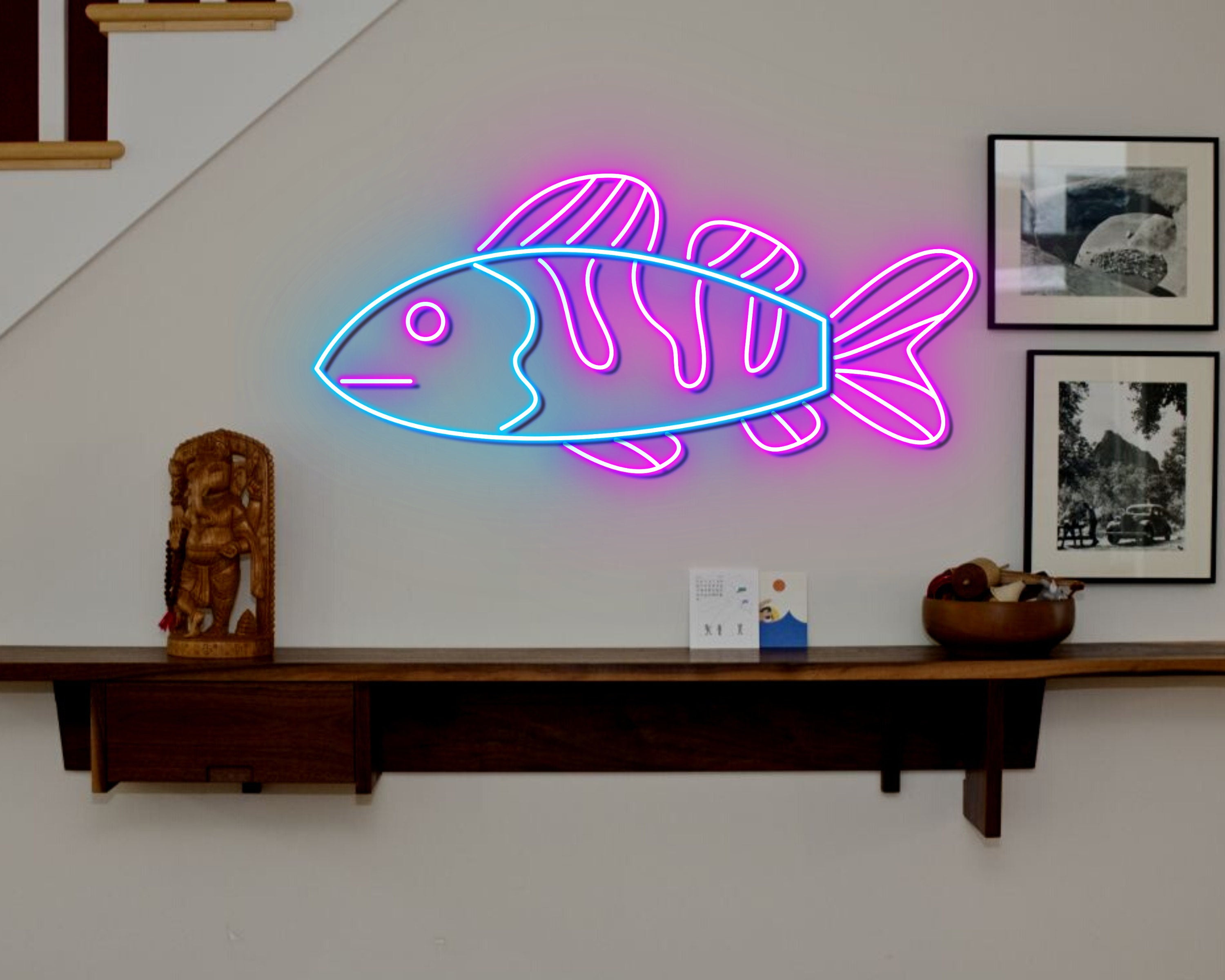Handmadetneonsign Cute fish Led Sign, Cute fish Neon Sign, Wall Decor ...