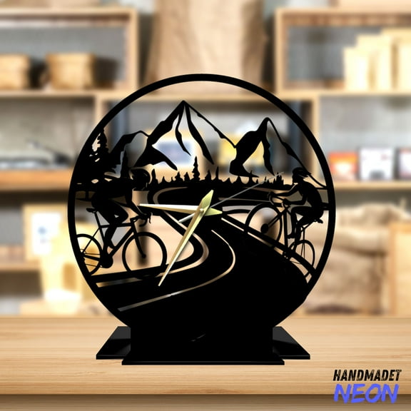 Handmadetneonsign Cycling Tabletop Metal Clock, Cyclist Desktop Clock, Bicycle Clock Home Decor, Biker Gift 76672