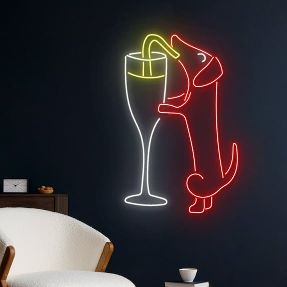 Handmadetneonsign Dachshund Champagne Neon Sign, Champagne Dachshund Neon Light, Dachshund Dog LED