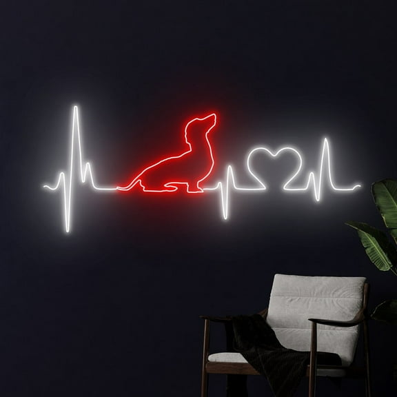 Handmadetneonsign Dachshund Heartbeat Neon Sign, Dachshund Wall Art Decor, Dog Pet Spa Wall Decor