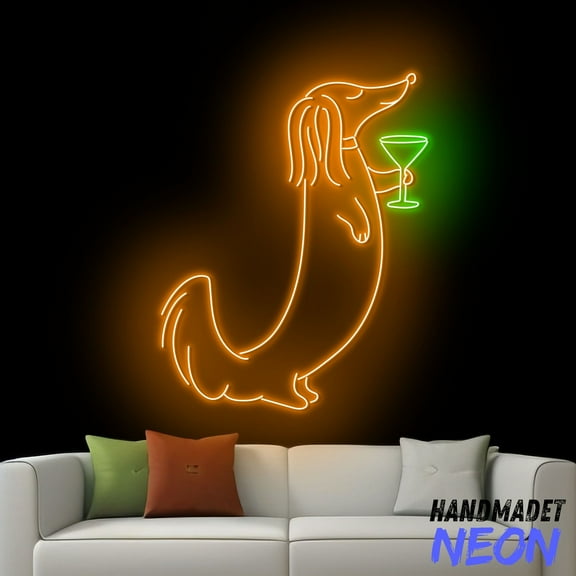 Handmadetneonsign Dachshund Martini Neon Sign, Dachshund Wall Art, Cocktail Bar Pub Wall Decor 046217