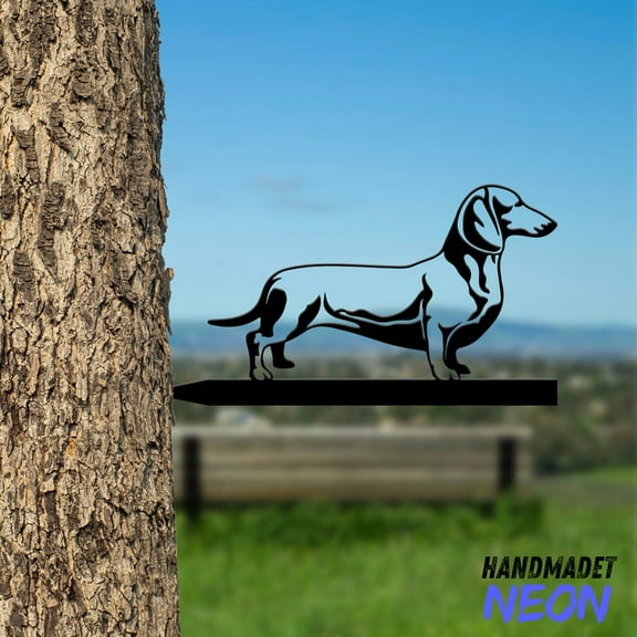 Handmadetneonsign Dachshund On Branch Metal Tree Stake, Dog Garden Tree Stake, Metal Tree Art Decor 042902