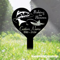 Handmadetneonsign Dad Fishing In Heaven Memorial Metal With Stake, Dad Memorial Garden Stake 71513