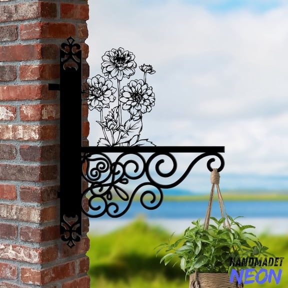 Handmadetneonsign Dahlia Flower Hanging Bracket, Dahlia Hanging Basket, Hanging Bracket For Garden 044553