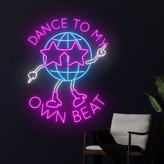 Handmadetneonsign Dance To My Own Beat Led Sign, Disco Ball Star Neon Light, Disco Star Neon Sign