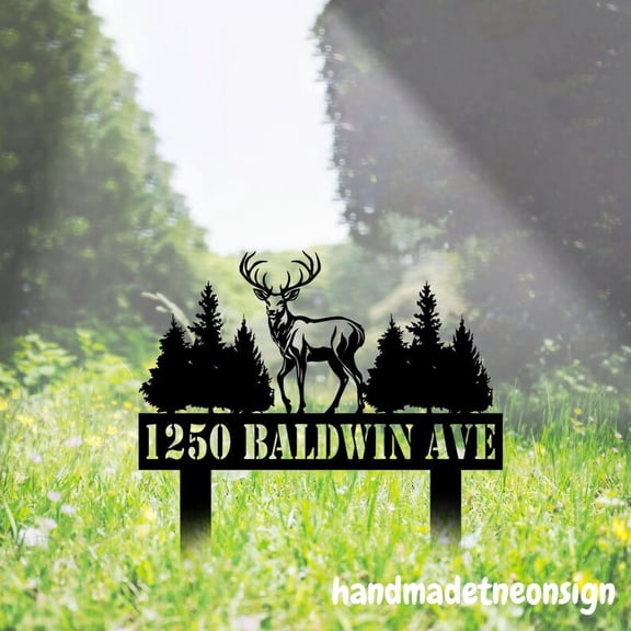Handmadetneonsign Deer Address Stake, Deer Home Number Garden Metal Stake, Yard Stake Outdoor Decor 043180