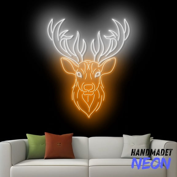 Handmadetneonsign Deer Head Neon Sign, Deer Hunting Led Sign, Reindeer Animal Wall Decor, Christmas Gift For Deer Lover 80804