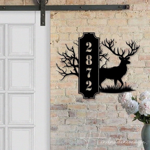 Handmadetneonsign Deer House Number Metal Wall Art LED Light - Personalized Sign Home Decor 44588