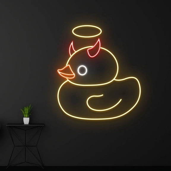 Handmadetneonsign Devil Duck Neon Light, Devil Angel Duck Led Light, Home Decor