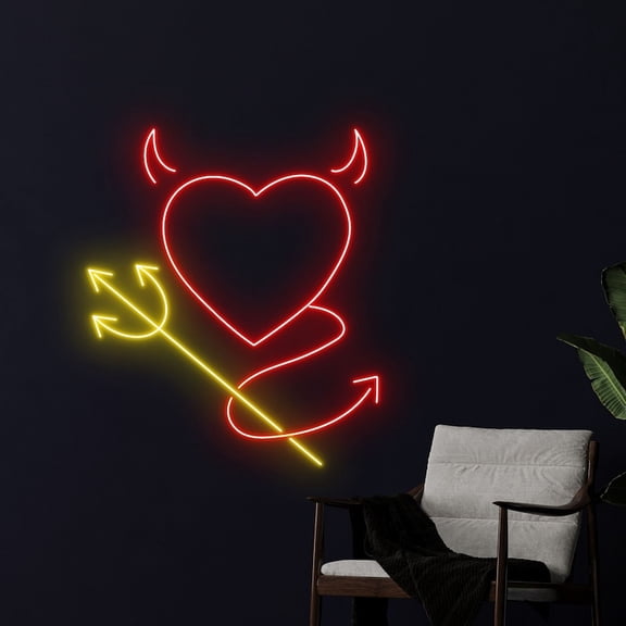 Handmadetneonsign Devil Heart Neon Sign, Devil Wall Art Decor, Bar Club Wall Decor