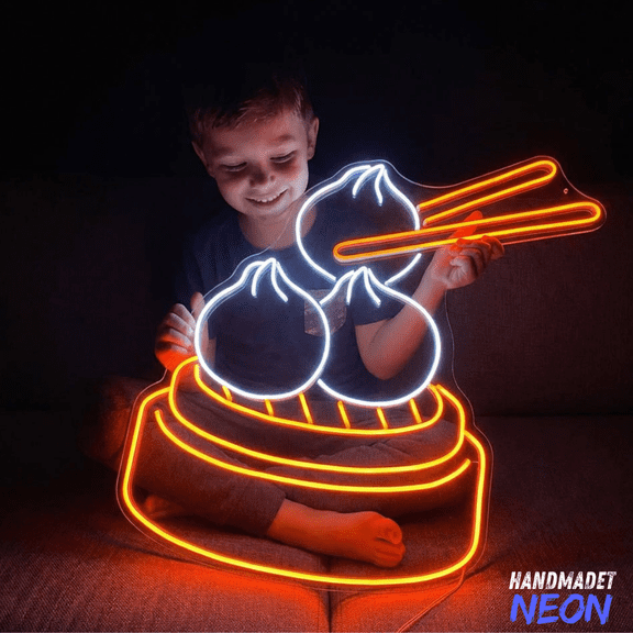 Handmadetneonsign Dim Sum Neon Sign, Dumpling Led Sign, Chinese Restaurant Decor