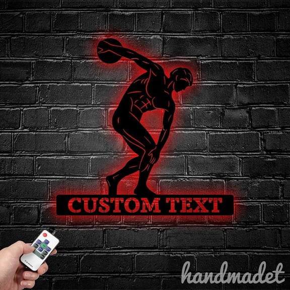 Handmadetneonsign Discus Thrower Metal Wall Art Light, Discus Thrower Metal Sign Wall Decor, Sport Metal Decor