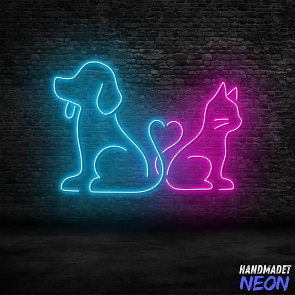 Handmadetneonsign Dog And Cat LED Neon Sign, Custom Neon Wall Light for Pet Shop, Pet Lover Gift, Store Decor 134018
