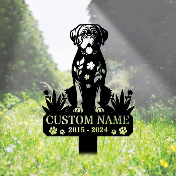 Handmadetneonsign Dogue De Bordeaux Dog Memorial Metal With Stake, Bordeaux Metal Name Sign Stake, Dog Metal Stake Decor 45289