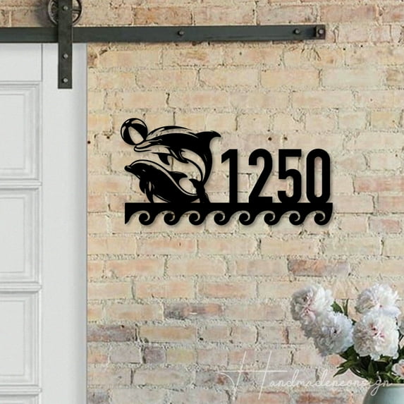 Handmadetneonsign Dolphins Address House Number, Dolphins Address Metal, Dolphins House Address Sign 63600