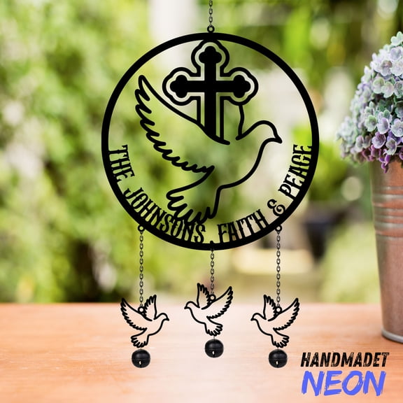 Handmadetneonsign Dove Wind Chimes Rattle, Custom Dove Wind Chimes with Name, Religious Gift 140398
