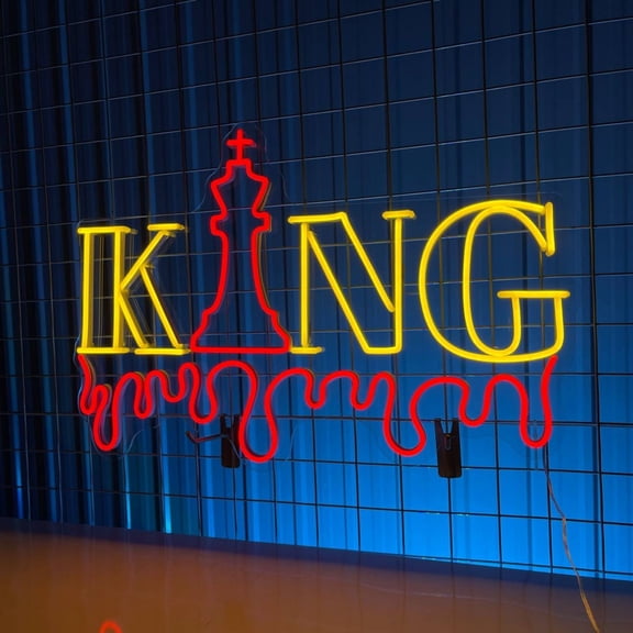 Handmadetneonsign Dripping King Chess Neon Sign, Chess Wall Art Decor, Chess Player Bedroom Wall Decor