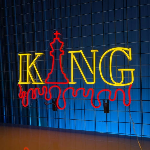 Handmadetneonsign Dripping King Chess Neon Sign, Chess Wall Art Decor, Chess Player Bedroom Wall Decor