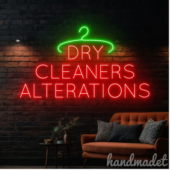 Handmadetneonsign Dry Cleaners Alterations Neon Sign, Clothes Wall Art Decor, Laundry Store Wall Decor 53612