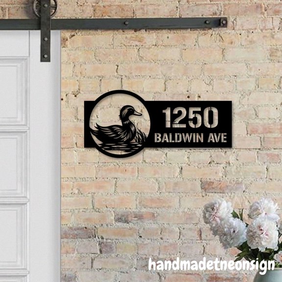 Handmadetneonsign Duck House Number, Duck Home Address Metal, Custom Outdoor House Address Sign 70148