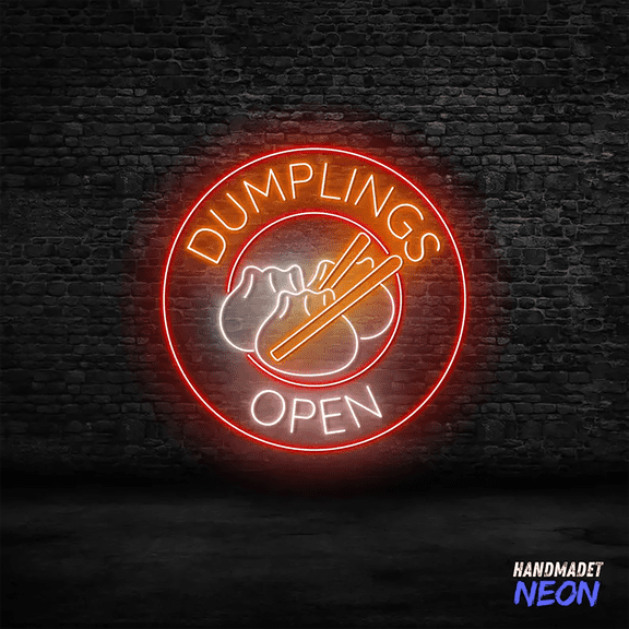 Handmadetneonsign Dumplings Open Neon Sign, Custom Wall Decor for Chinese Restaurant, Cafe, Food Court 133072