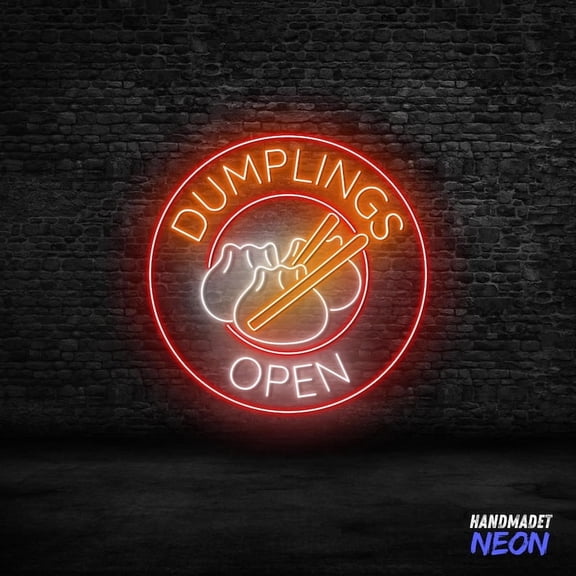 Handmadetneonsign Dumplings Open Neon Sign, Custom Wall Decor for Chinese Restaurant, Cafe, Food Court 144007