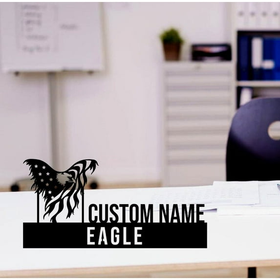 Handmadetneonsign Eagle Metal Nameplate, Eagle Desk Nameplate, Eagle Desk Name Plate Decor