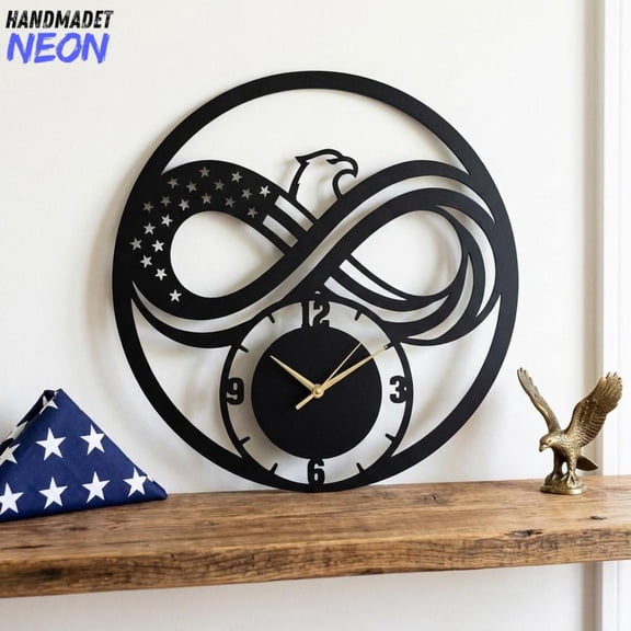 Handmadetneonsign Eagle Metal Wall Clock, Housewarming Gift, Man Cave Decor