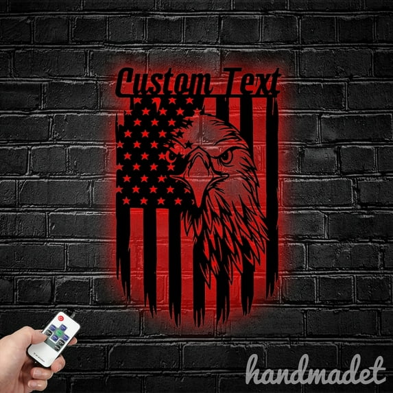 Handmadetneonsign Eagle USA Flag Metal Wall Art Light, Animal Metal Sign Wall Decor, Eagle Metal Decor