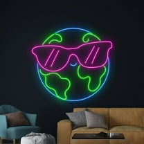 Handmadetneonsign Earth Glasses Neon Sign, Earth Neon Led Art Decor, Earth Home Kid Room Wall Decor