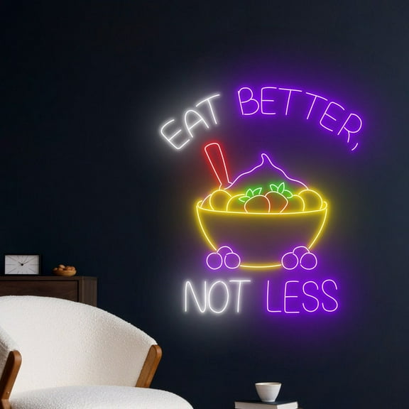 Handmadetneonsign Eat Better Not Less Neon Sign, Acai Bowl Wall Art Decor, Acai Bowl Fruit Wall Decor