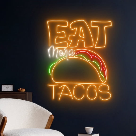 Handmadetneonsign Eat More Tacos Neon Sign, Taco Neon Light, Tacos Led Light, Tacos Chef Led Sign