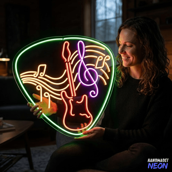 Handmadetneonsign Electric Guitar Neon Sign, Music Note Led Light, Music Studio Decor