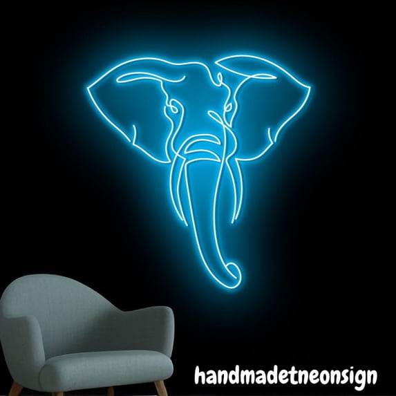 Handmadetneonsign Elephant Line Art Neon Wall Sign, Elephant Wall Art Decor, Ranch Wall Decor, Animal Led Wall Sign 58344