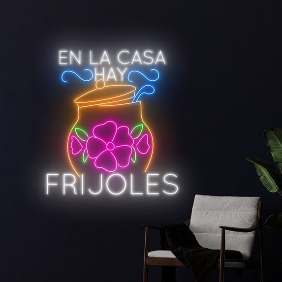 Handmadetneonsign En La Casa Hay Frijoles Neon Sign, Frijoles Wall Art Decor, Mexican Beans Wall Decor