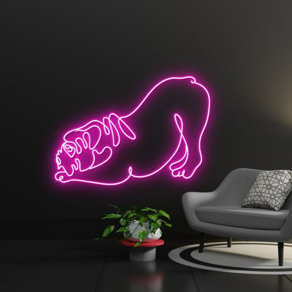 Handmadetneonsign English Bulldog Yoga Pose Led Sign, English Bulldog Neon Sign, Wall Décor