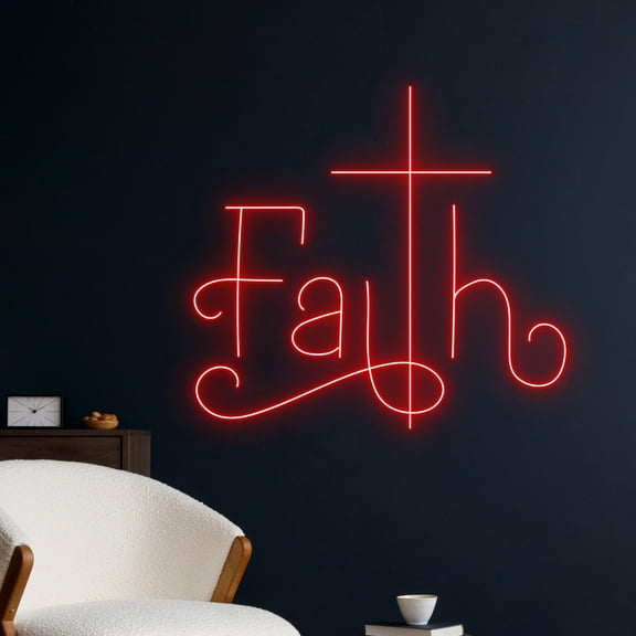 Handmadetneonsign Faith Neon Sign, Faith Neon Light, Jesus Cross Neon, Wall Art, Wall Decor