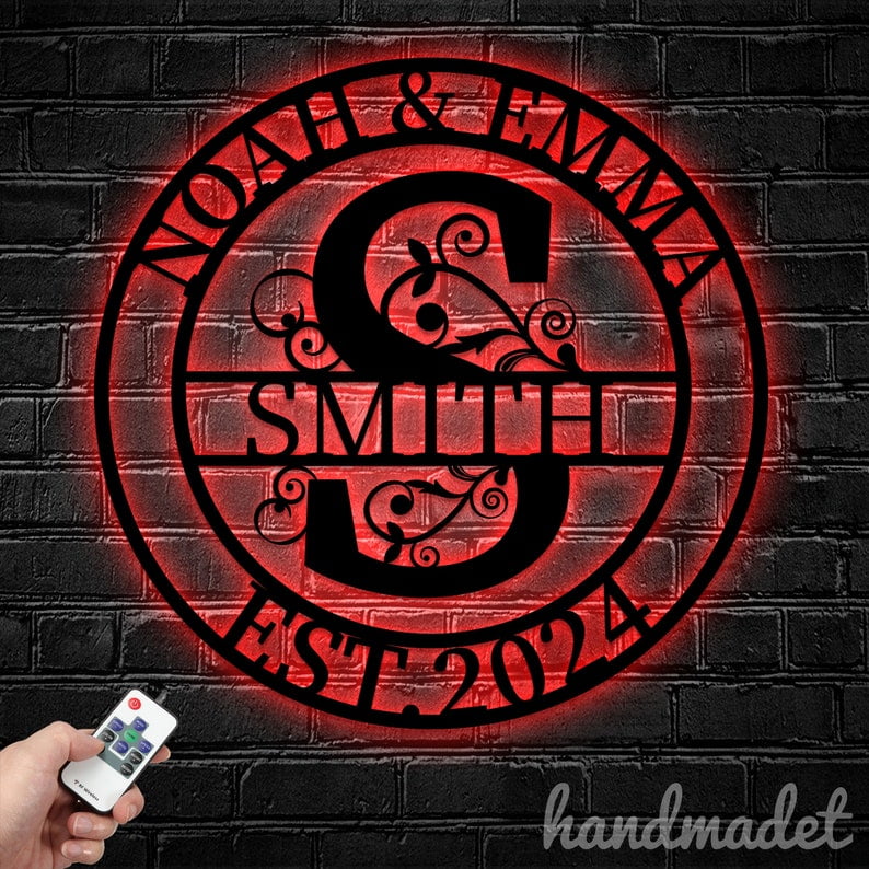 Handmadetneonsign Family Name Metal Wall Art Light, Text Metal Sign