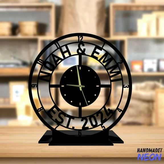 Handmadetneonsign Family Name Tabletop Metal Clock, Established Name Desktop Clock, Text Clock Home Decor 75794