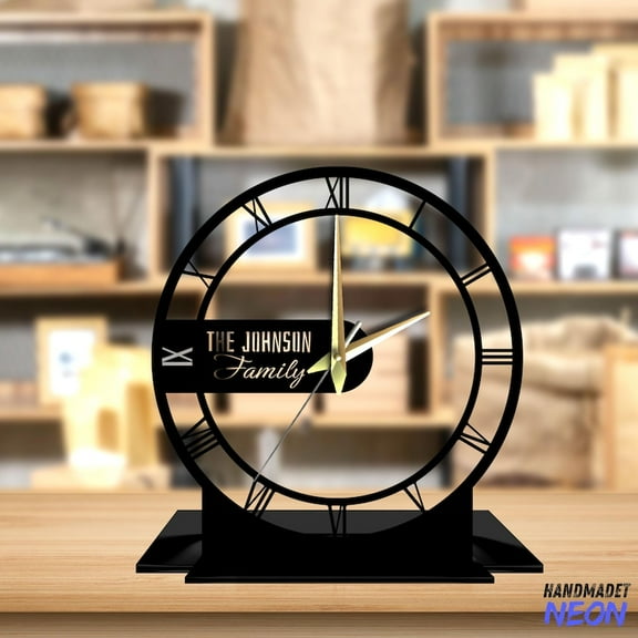 Handmadetneonsign Family Name Tabletop Metal Clock, Family Name Desktop Clock, Clock Home Decor 93264