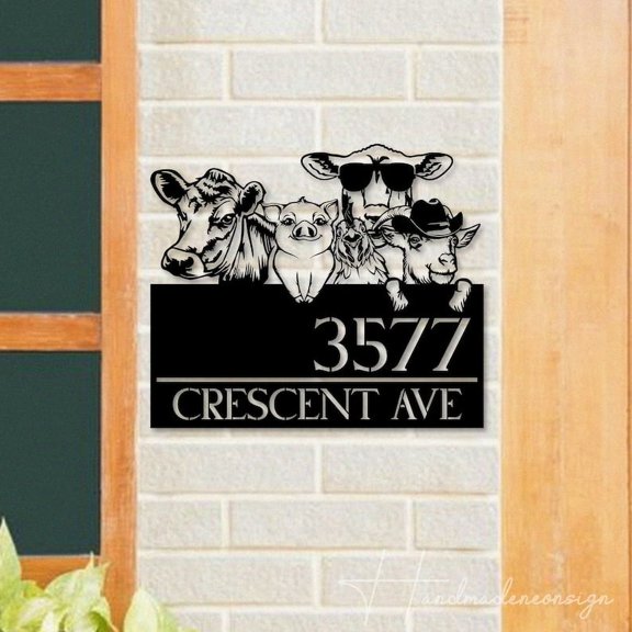 Handmadetneonsign Farm Animal House Number Metal Wall Art LED Light - Personalized Sign Home Decor 44618