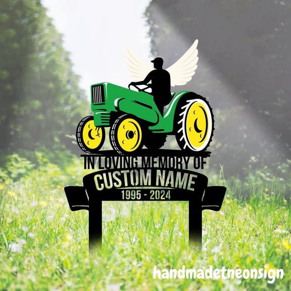 Handmadetneonsign Farmer on Tractor Metal With Stake, Tractor Metal Stake, Driver Garden Stakes Decor 69629
