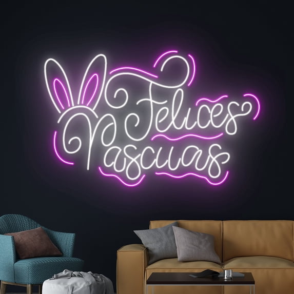 Handmadetneonsign Felices Pascuas Neon Sign, Happy Easter Led Sign, Wall Art, Wall Decor
