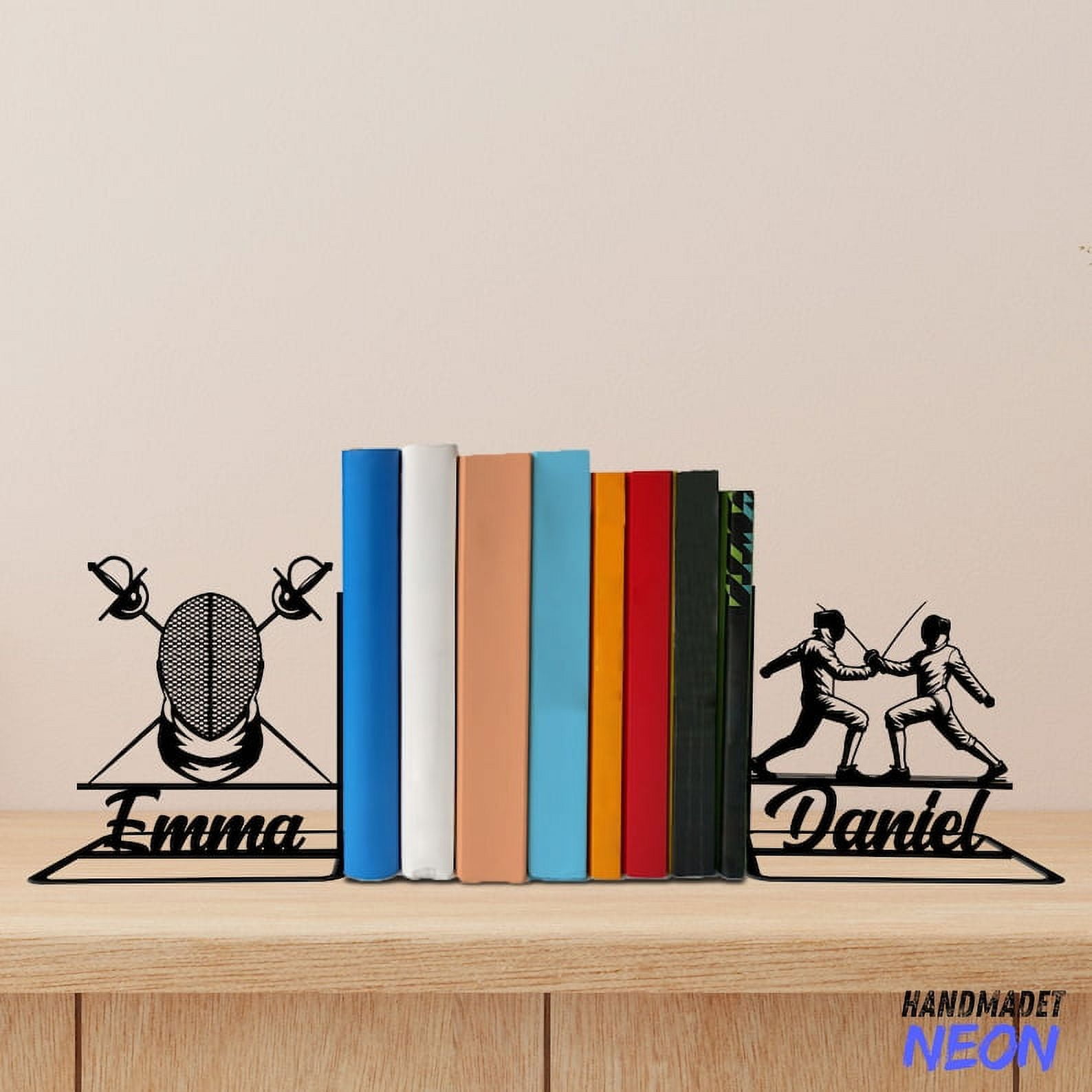 Handmadetneonsign Fencing Metal Bookends, Fencing Name Bookend, Martial ...